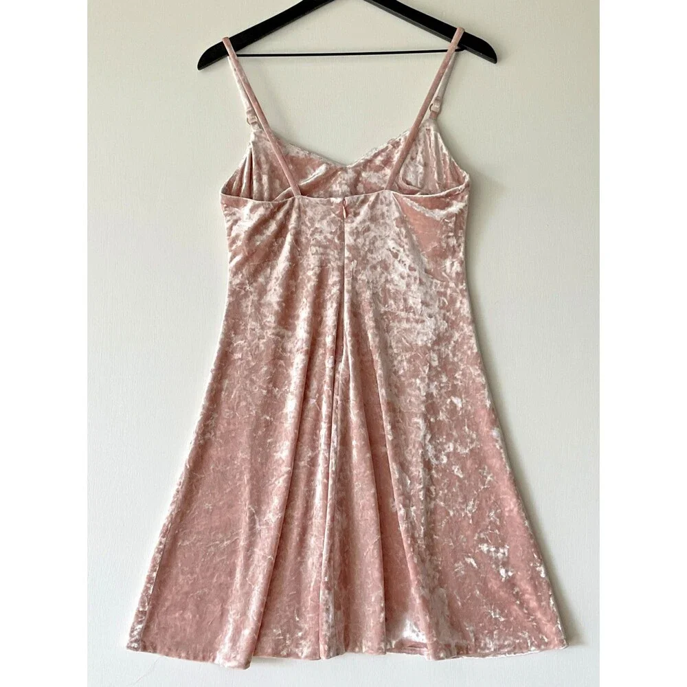 Calvin Klein Pink Crushed Velvet Mini Babydoll Dress Coquette Size 8 Medium